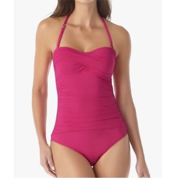 Anne Cole Women's Size 16 Pink Twist-Front Bandeau One-Piece Swimsuit - Picture 1 of 8